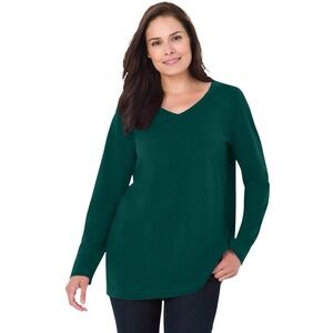 Woman Within Womens Hunter Green V-Neck Long Sleeve Tunic Top Size M 14/16